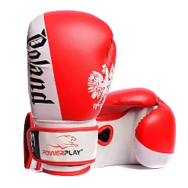 Боксерські рукавиці PowerPlay 3021-2 Poland Червоно-білі, 14 унцій