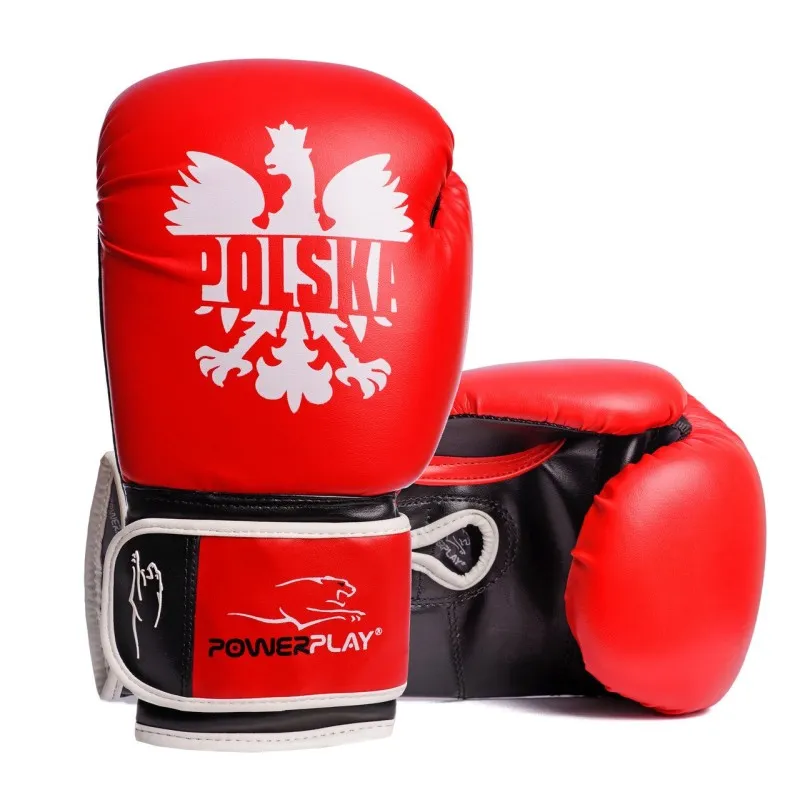 Боксерські рукавички PowerPlay 3021-1 Poland червоно-чорні 10 унцій фото товару