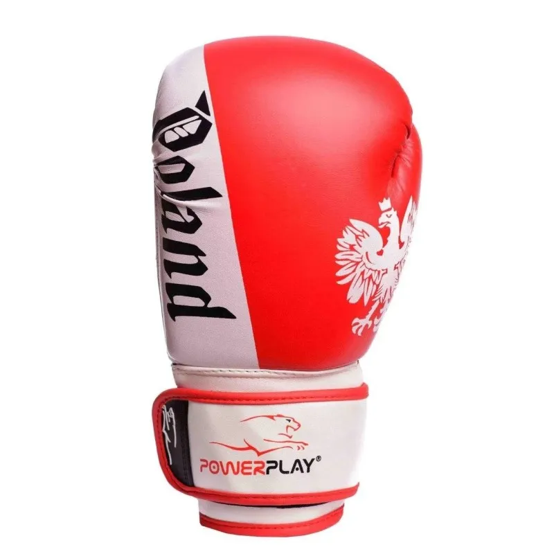 Боксерські рукавички PowerPlay 3021-2 Poland червоно-білі 10 унцій фото товару