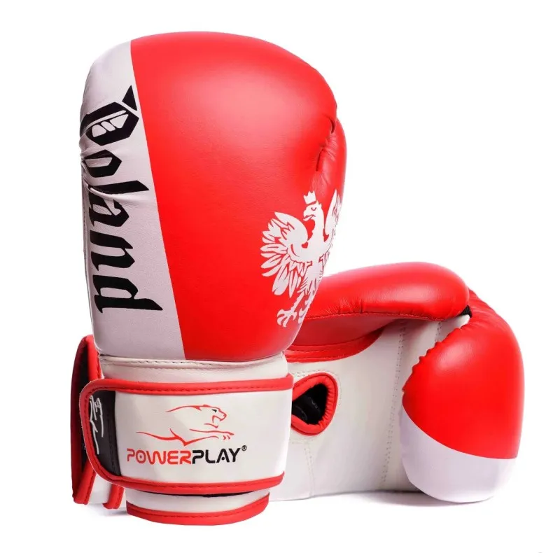 Боксерські рукавички PowerPlay 3021-2 Poland червоно-білі 12 унцій фото товару