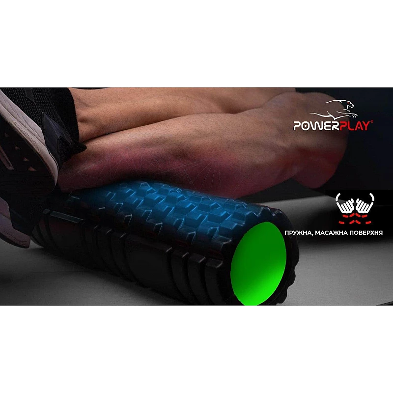 Масажний ролик PowerPlay 4025 Чорно-Зелений. фото товару