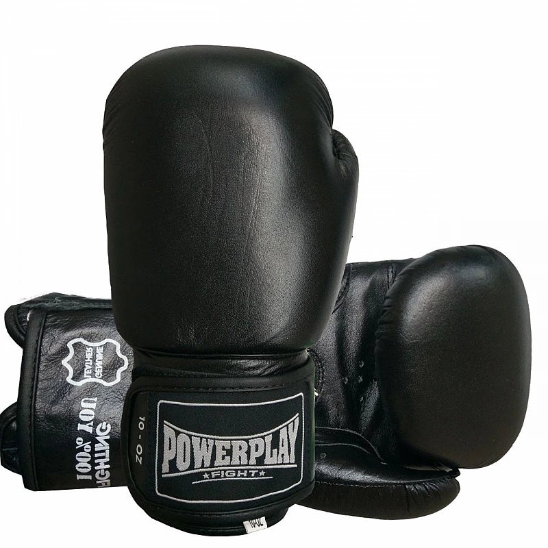 Боксерські рукавиці PowerPlay 3088 Чорні (натуральна шкіра) 10 унцій фото товару