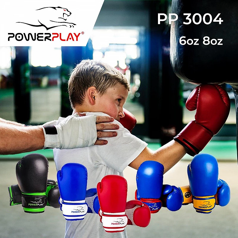 Боксерские перчатки PowerPlay 3004 JR Сине-белые 6 унций фото товара