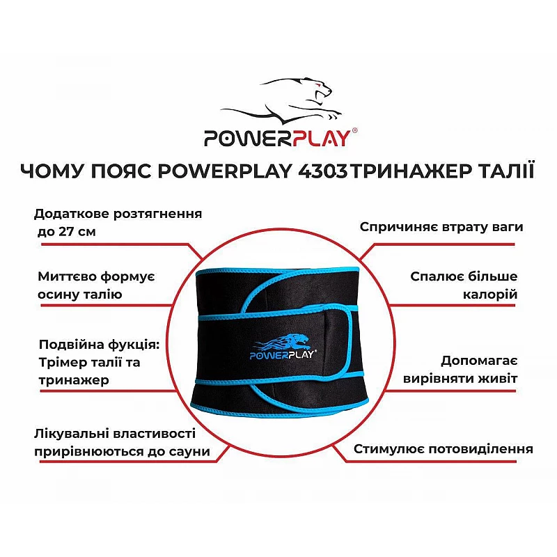 Пояс для схуднення PowerPlay 4303 Чорно-Синій фото товару