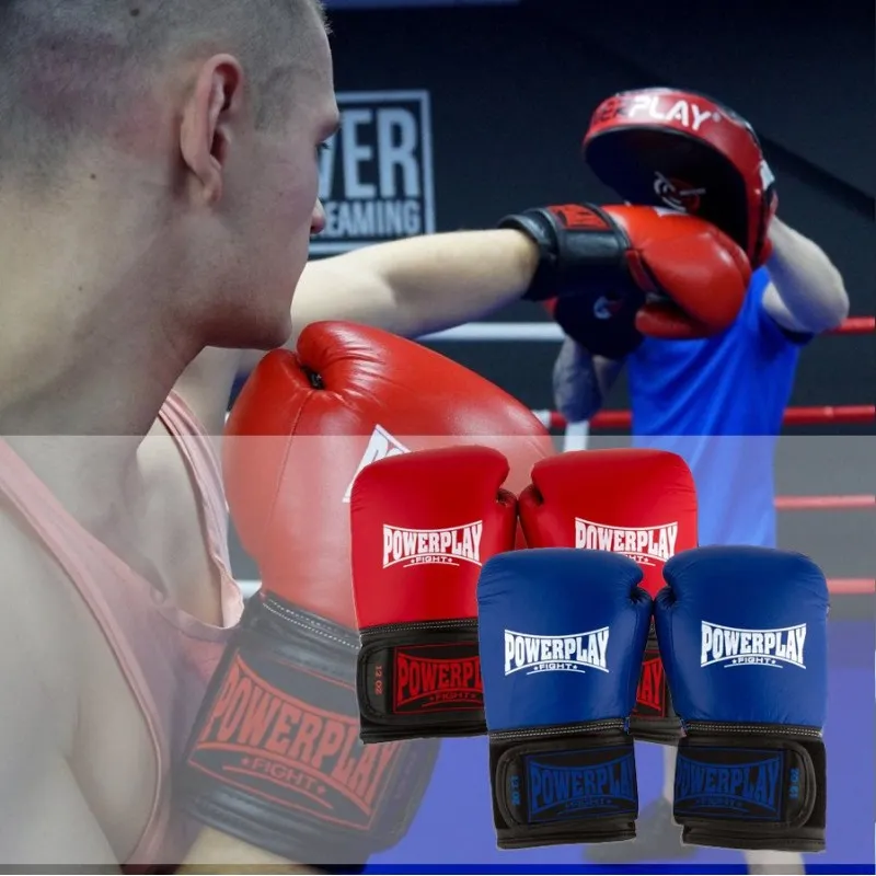 Боксерські рукавиці PowerPlay 3015 Сині [натуральна шкіра] 14 унцій фото товару