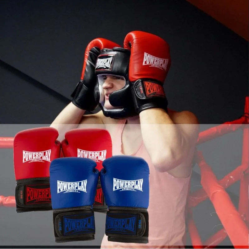Боксерські рукавиці PowerPlay 3015 Сині [натуральна шкіра] 10 унцій фото товару