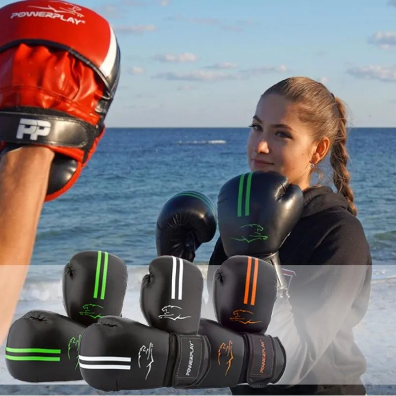 Боксерські рукавиці PowerPlay 3016 Чорно-Зелені 16 унцій фото товару