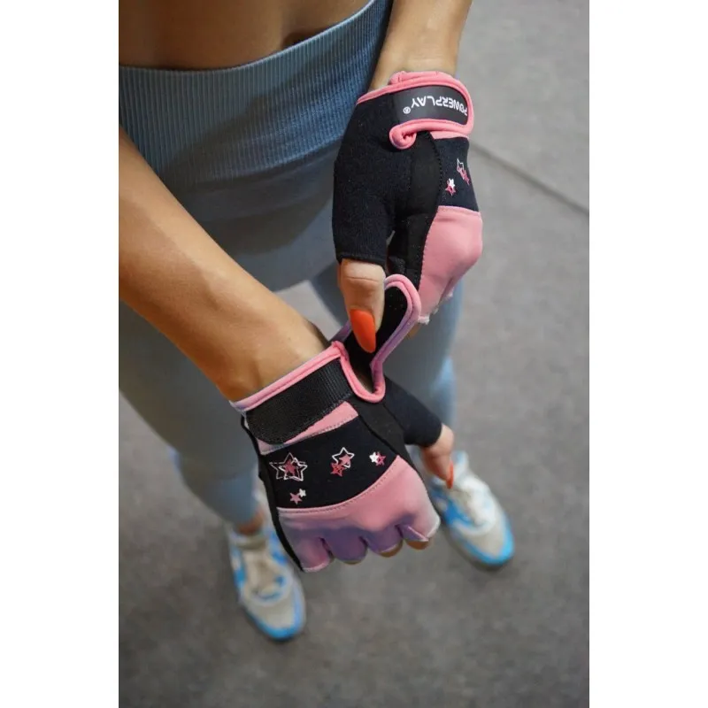 Рукавички для фітнесу PowerPlay 3492 жіночі Чорно-Розові S фото товару