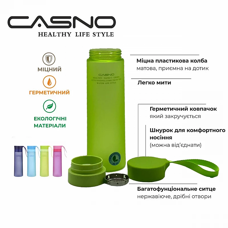 Пляшка для води CASNO 600 мл MX-5014 More Love Блакитна фото товару