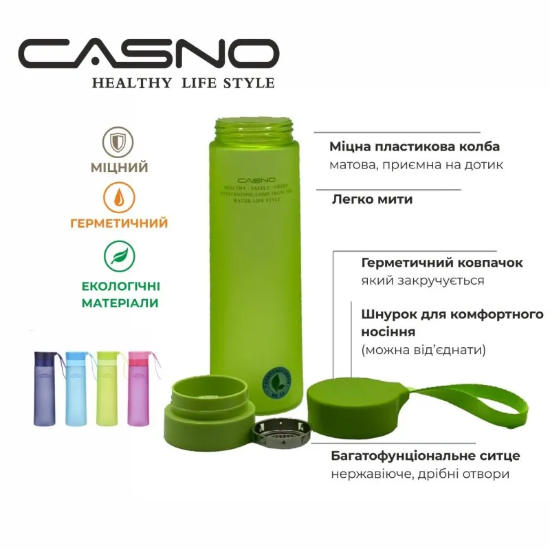 Пляшка для води CASNO 700 мл KXN-1156 Блакитна фото товару