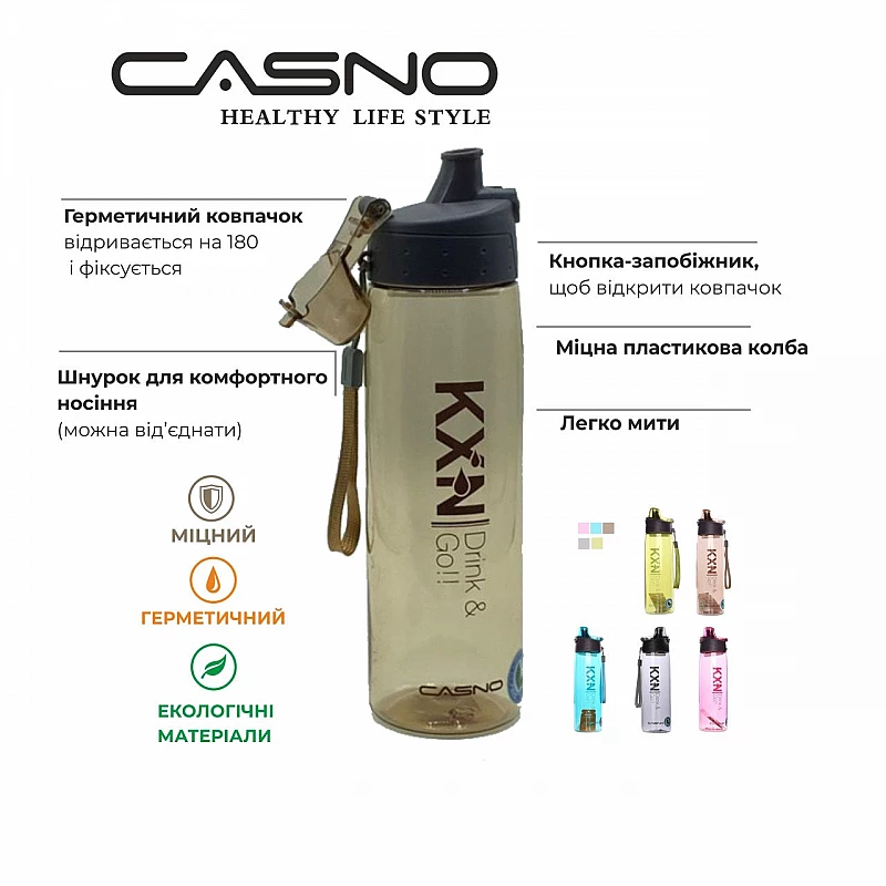 Пляшка для води CASNO 780 мл KXN-1180 Блакитна фото товара