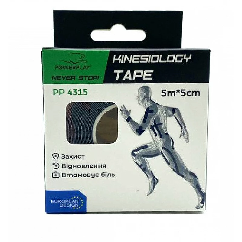 Кінезіологічний тейп PowerPlay 4315 Чорний 5*5м фото товару