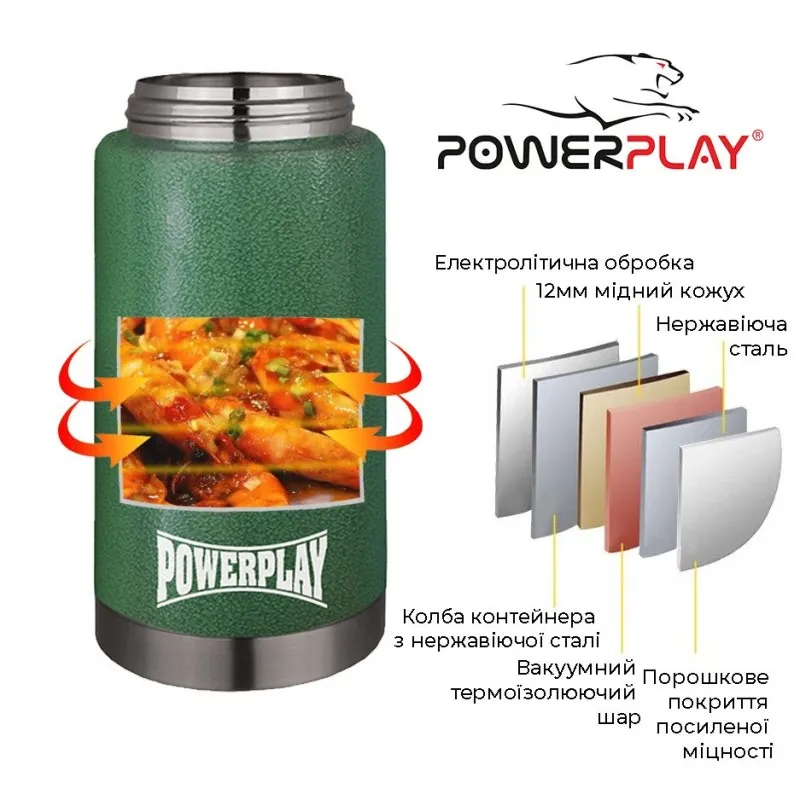 Термос харчовий PowerPlay 9002 Зелений 750 мл фото товара