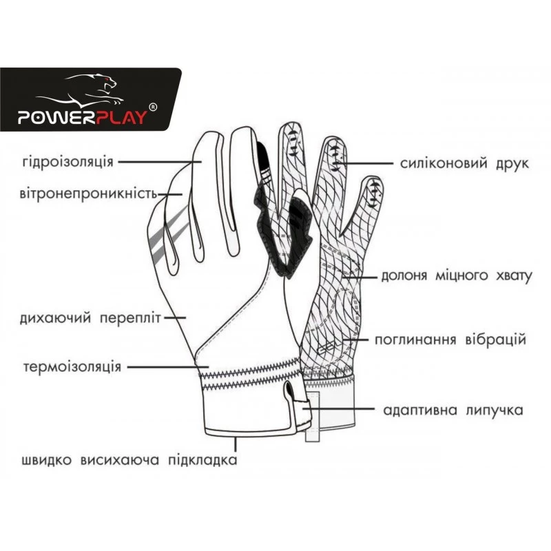 Велорукавички PowerPlay 6662 А Чорно-Блакитні M фото товару