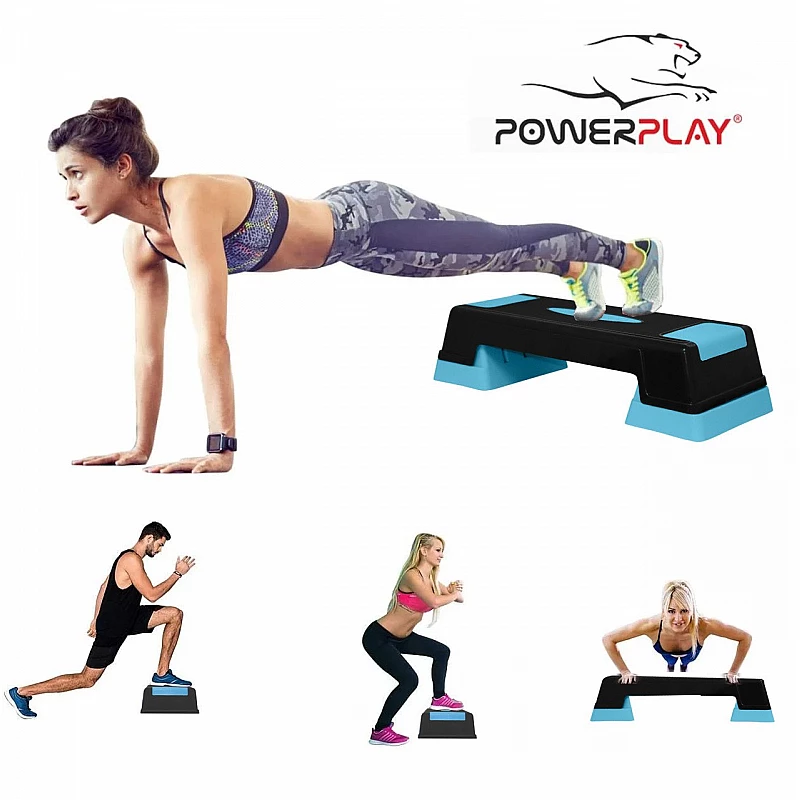 Cтеп-платформа PowerPlay 4329 (3 уровня 12-17-22 см) черно-голубая фото товара