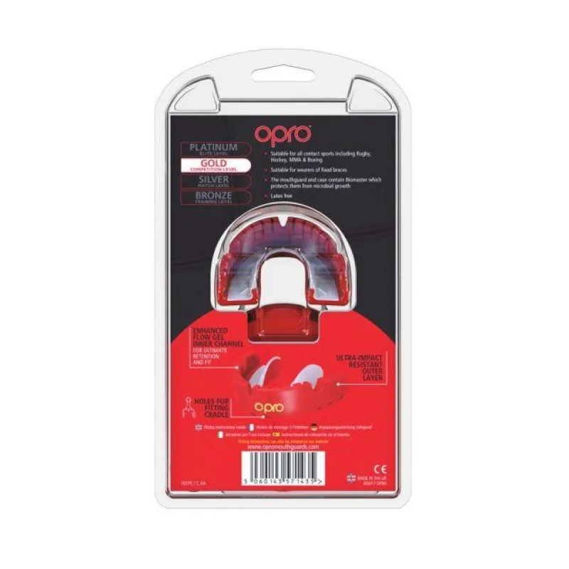 Капа OPRO Gold Braces Red/Pearl (art.002227008)