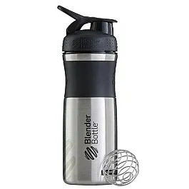 Спортивная бутылка-шейкер BlenderBottle SportMixer Stainless Steel Black 820ml (из нержавеющей пищевой cтали)
