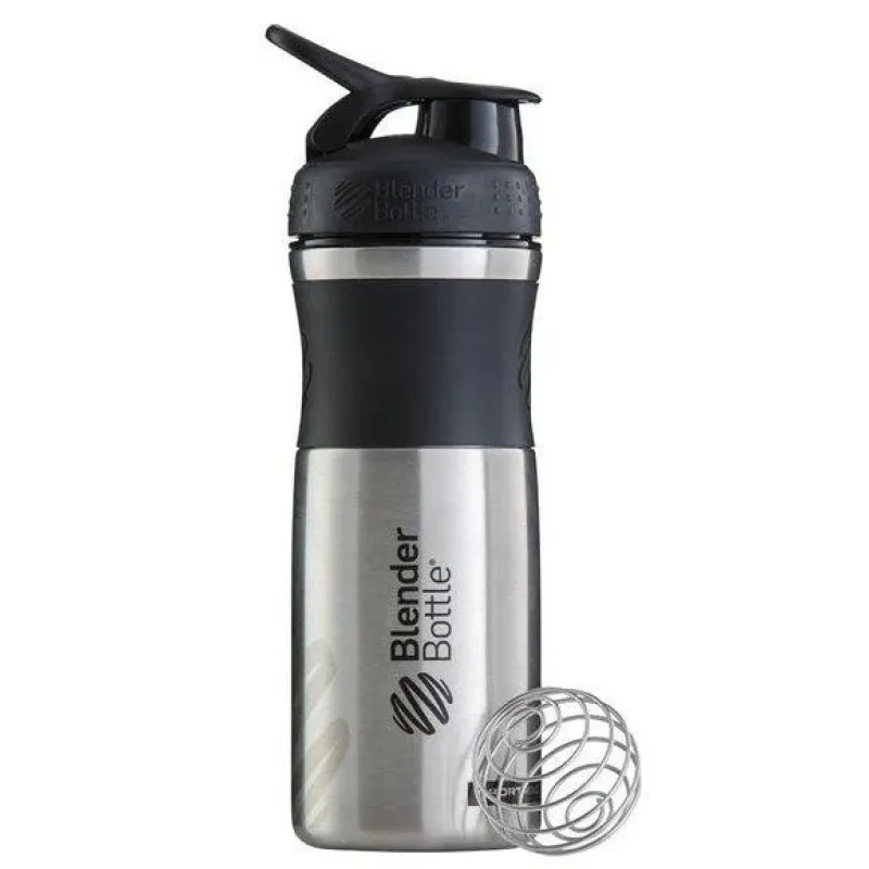 Спортивная бутылка-шейкер BlenderBottle SportMixer Stainless Steel Black 820ml (из нержавеющей пищевой cтали)