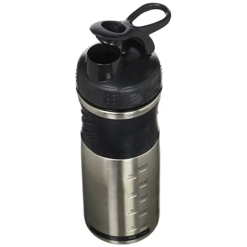 Спортивная бутылка-шейкер BlenderBottle SportMixer Stainless Steel Black 820ml (из нержавеющей пищевой cтали)