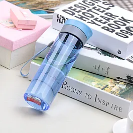 Бутылка для воды CASNO 600 мл KXN-1145 Голубая + пластиковый венчик