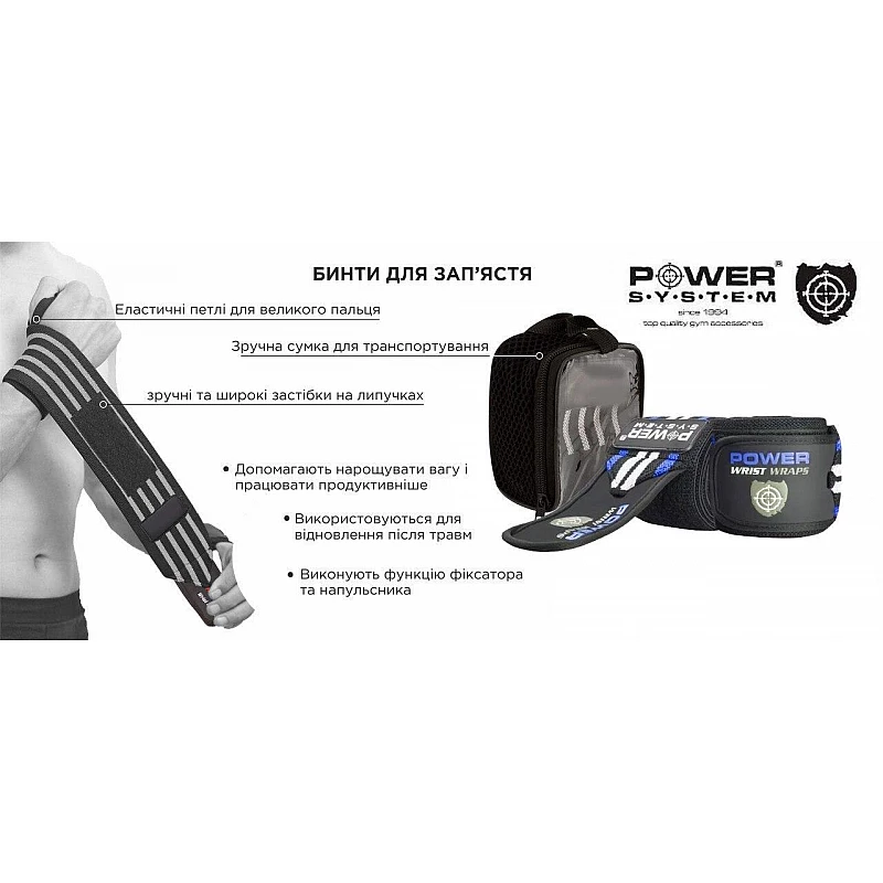 Кистевые бинты Power System Wrist Wraps PS-3500 Blue/Black