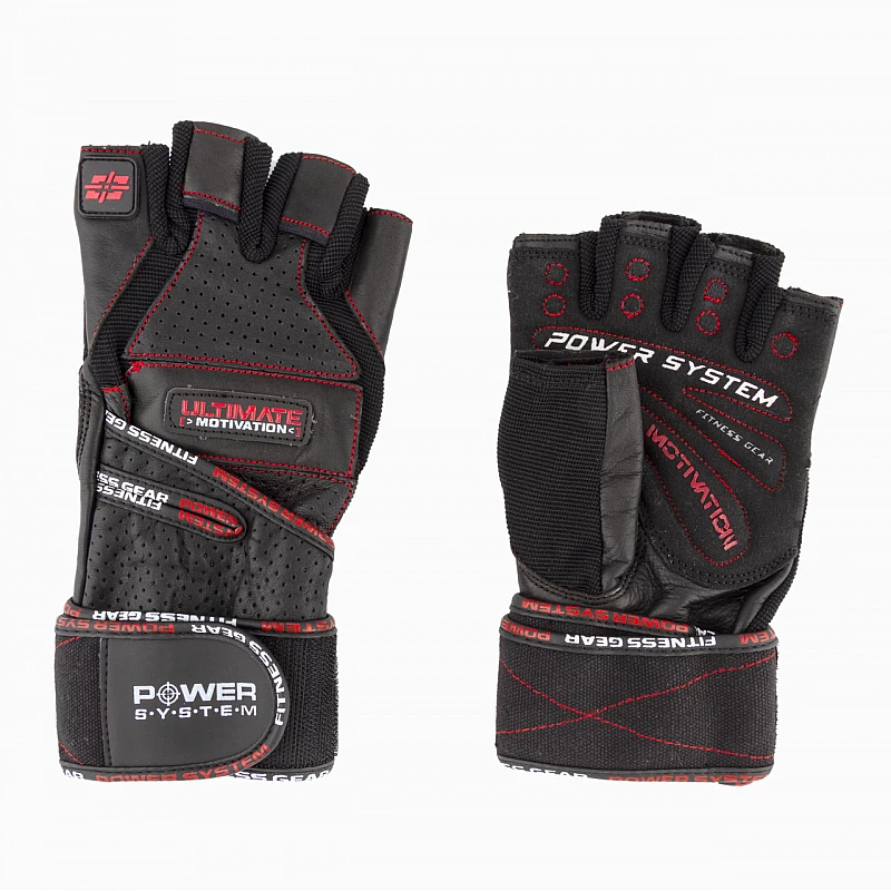 Перчатки для фитнеса и тяжелой атлетики Power System Ultimate Motivation PS-2810 Black Red Line L