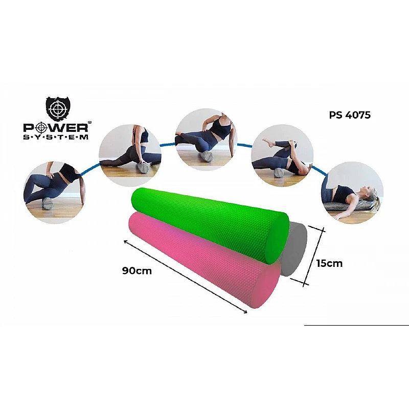 Массажный ролик для фитнеса и аэробики  Power System Fitness Roller PS-4075 Pink (90*15)