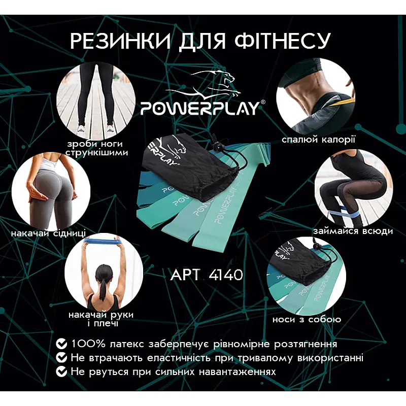 Фитнес-резинки набор из 5 шт. PowerPlay 4113 Зеленые
