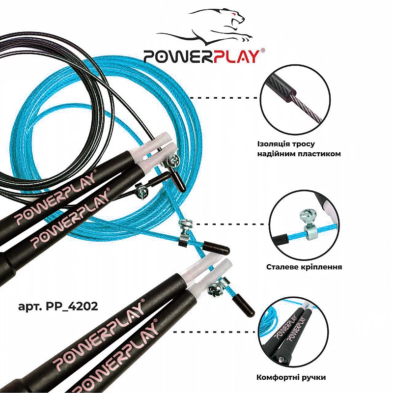 Скакалка скоростная PowerPlay 4202 Бирюзова