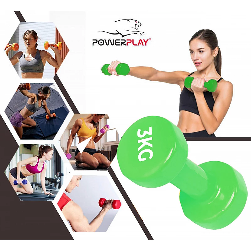 Гантель PowerPlay 4125 вінілова 3 кг Зелена