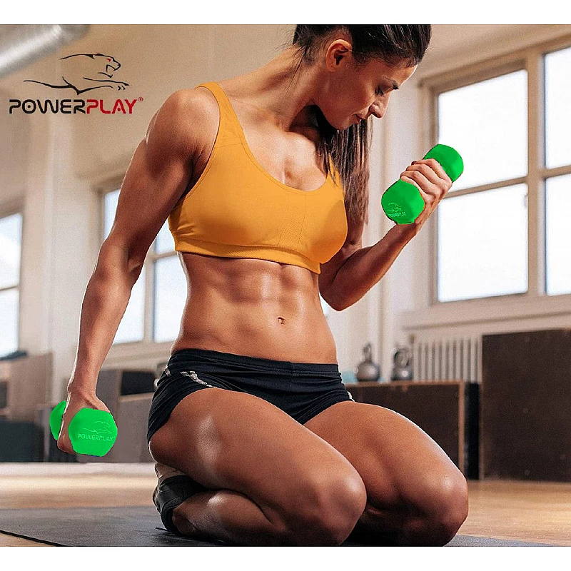 Гантель PowerPlay 4125 вінілова 3 кг Зелена