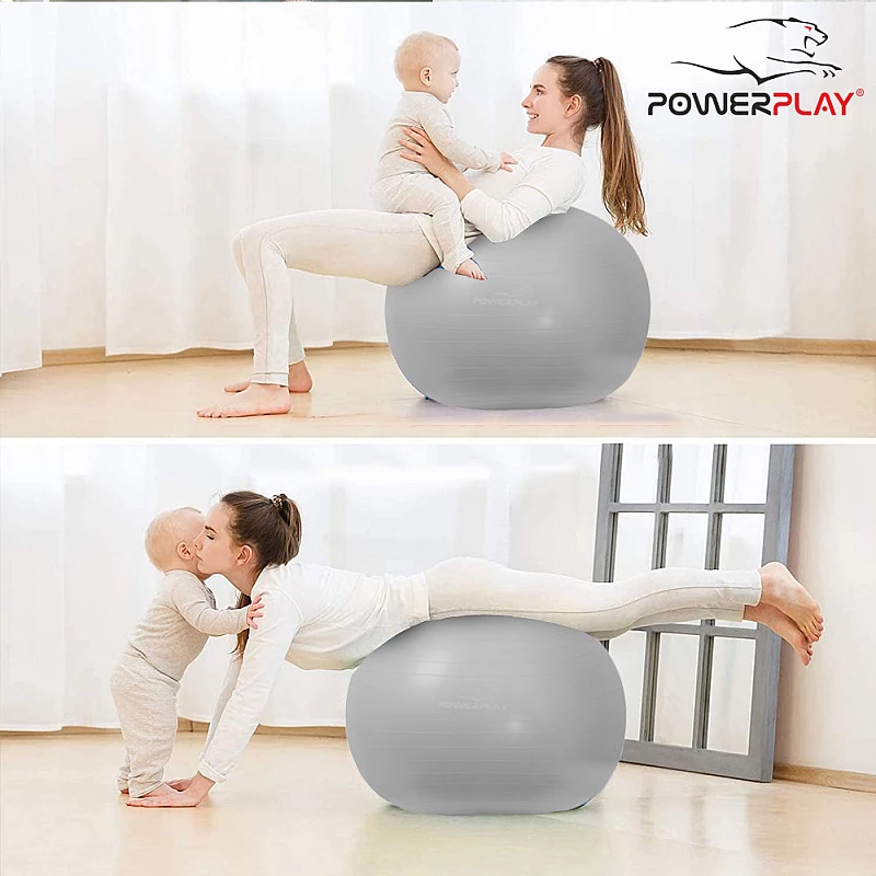 М'яч для фітнесу PowerPlay 4001 65см Сірий + насос