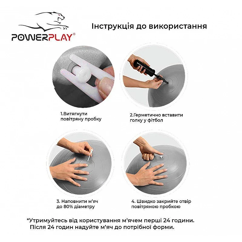 М'яч для фітнесу PowerPlay 4001 65см Сірий + насос