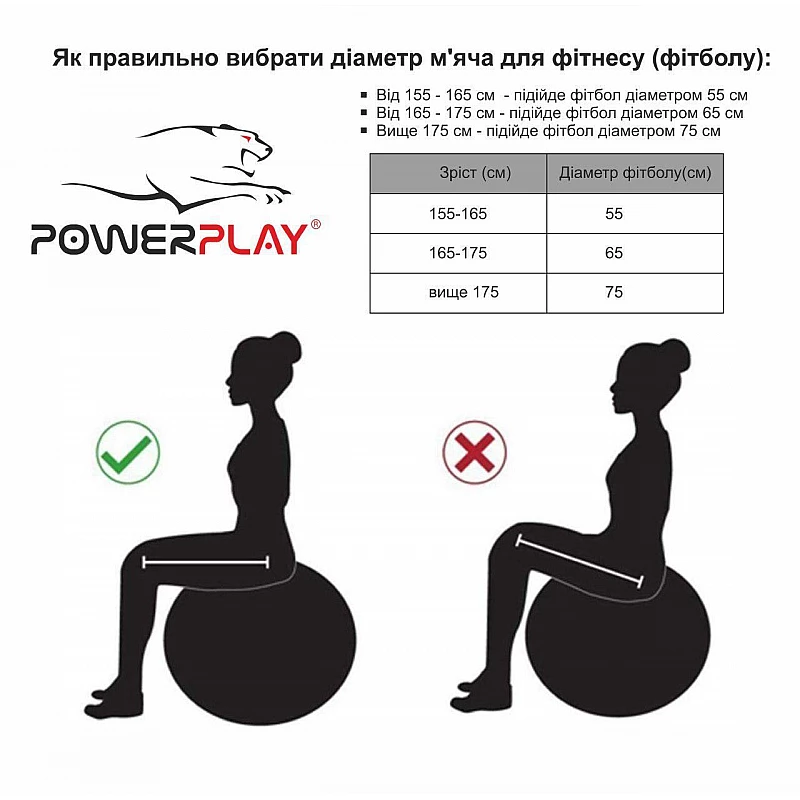 М'яч для фітнесу PowerPlay 4001 65см Ліловий + насос