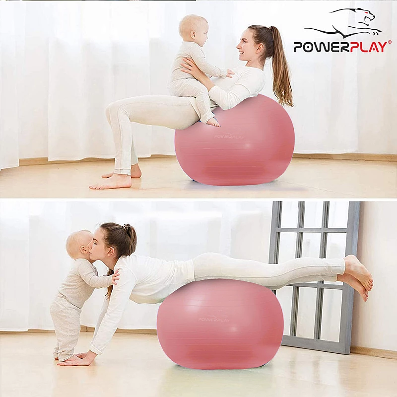 М'яч для фітнесу PowerPlay 4001 65см Рожевий + насос