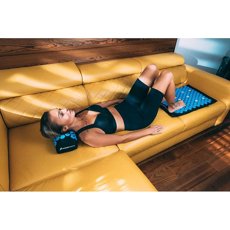 Килимок акупунктурний 4yourhealth Elite Line 1832 з подушкою чорно-блакитний 64*40см