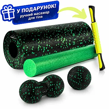 Масажний набір PowerPlay PP_4015 EPP Foam Roller Set 4in1 (2-ва роли + 2-ва м'ячі) Чорно-зелений