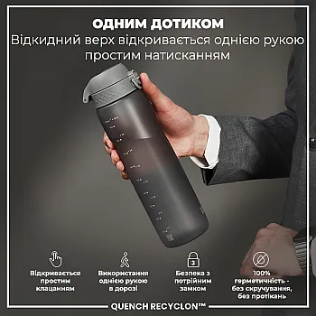 Пляшка для води ION8 1000 мл. (ЕКО пляшка) BPA Free, Grey