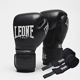 Боксерські рукавиці Leone GN111 THE GREATEST Black 14 унцій (бинти 4 м. в комплекті)