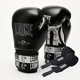 Боксерські рукавиці Leone GN208 ICONIC Black 10 унцій (бинти 4 м. в комплекті)