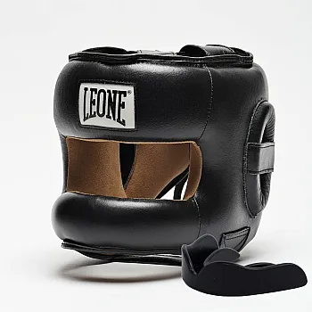Боксерський шолом з бампером Leone CS425 Black M (капа в комплекті)