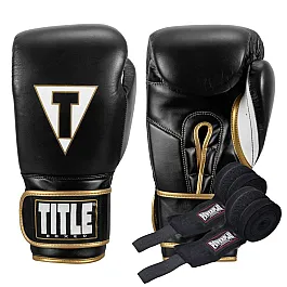 Боксерські рукавиці TITLE Boxeo Mexican Leather Quatro Black/White 14 oz (бинти 4м. в комплекті)