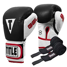 Боксерські рукавиці TITLE Boxing Gel World Black L 14oz (бинти 4м. в комплекті)