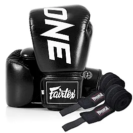 Боксерські рукавиці Fairtex BGV1-ONE (натуральна шкіра) Black 14 унцій (бинти в комплекті)