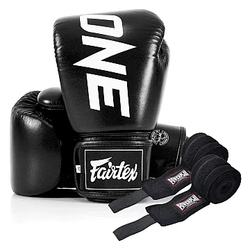 Боксерські рукавиці Fairtex BGV1-ONE (натуральна шкіра) Black 14 унцій (бинти в комплекті)