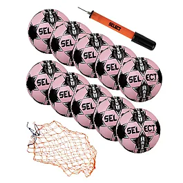 Набор футбольных мячей Select Dynamic BOX №5 10 шт + Насос + Сетка для мячей №5 (рожево/чорн 017)