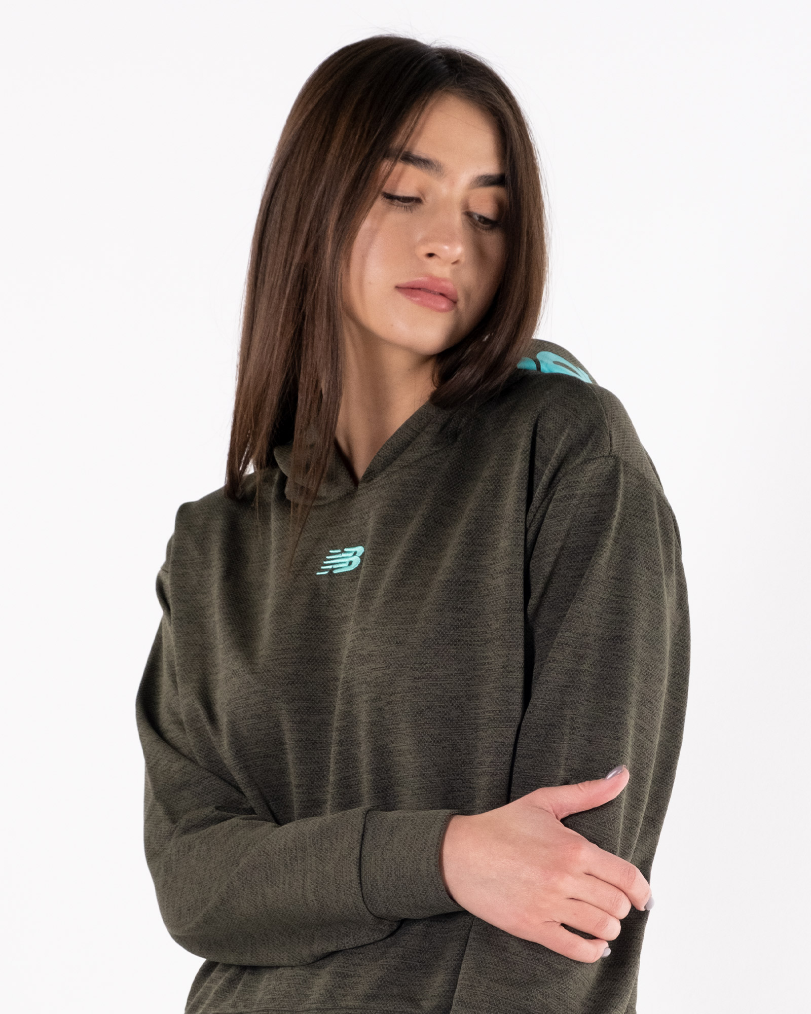 Худі New Balance Relentless Cinched Hem Жіноча р.XS Зелений/Бірюзовий