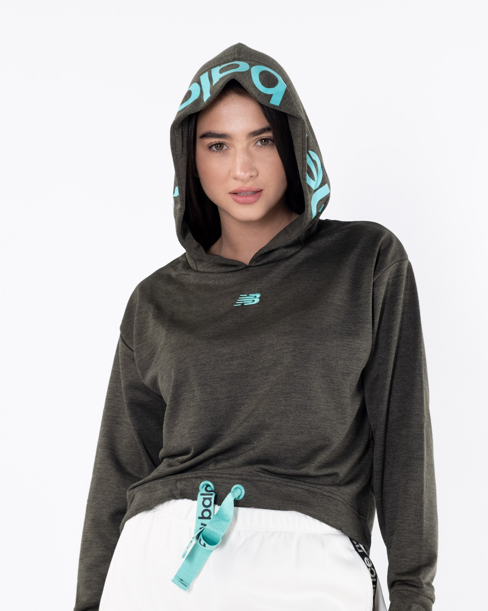 Худі New Balance Relentless Cinched Hem Жіноча р.XS Зелений/Бірюзовий