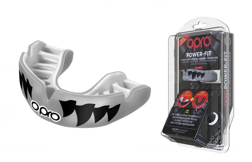 Капа OPRO Power - Fit Aggression-Jaws Silver / White фото товару