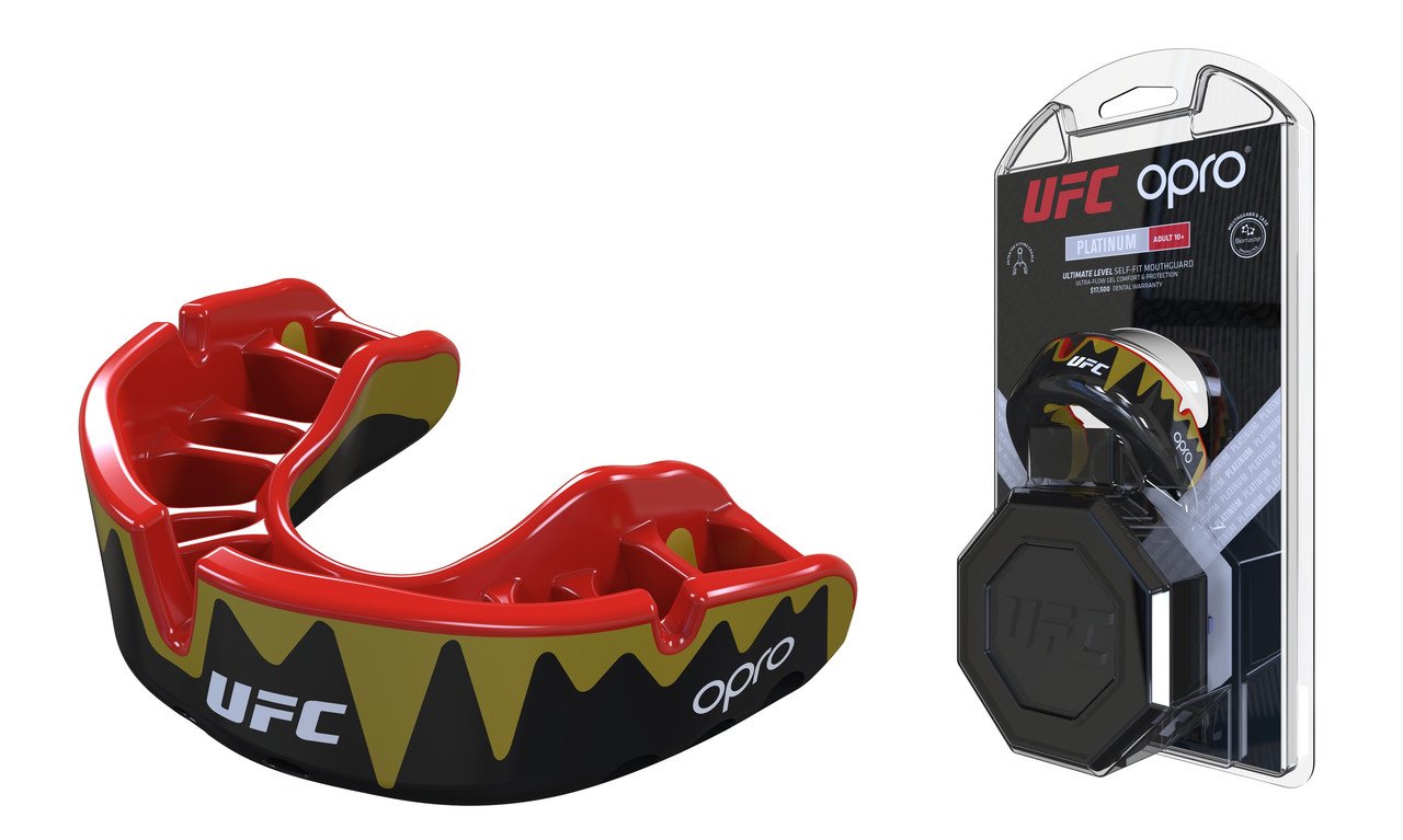 Капа OPRO Platinum UFC Hologram Fangz-Black Metal/Red фото товару